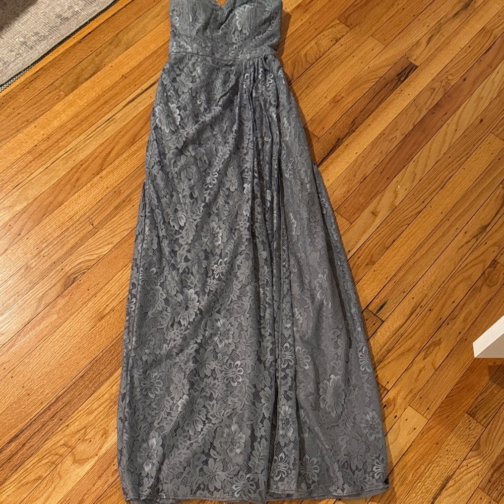 Slate Gray Lace Bridesmaid Dress or Evening Gown